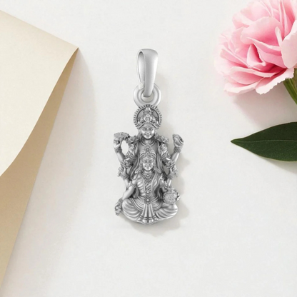 Blessings in Silver - Vishnu Luxmi Sacred Pendant 92.5% Pure God Vishnu Laxmi (Big Size) Pendant Locket for Men & Women