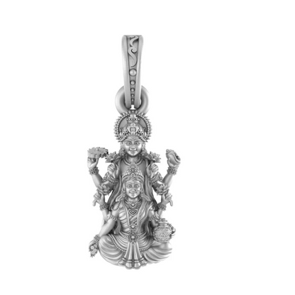 Blessings in Silver - Vishnu Luxmi Sacred Pendant 92.5% Pure God Vishnu Laxmi (Big Size) Pendant Locket for Men & Women
