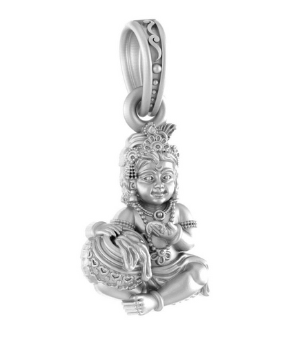 Handcrafted Pure Silver God Krishna Laddu Gopal 92.5% Purity Pendant for Men & Women