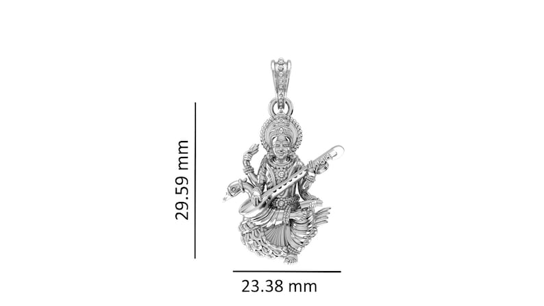 Sterling Silver (92.5% purity) Saraswati Pendant for Men & Women Pure Silver Locket