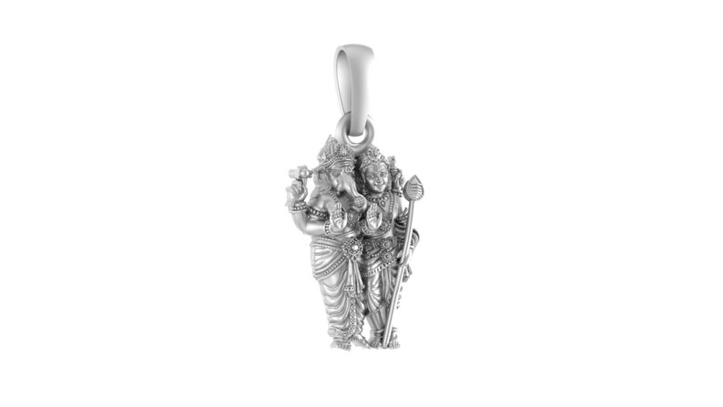 92.5% Pure Sterling Silver God Ganesh kartikeya (Big Size) Brother Pendant for Men & Women
