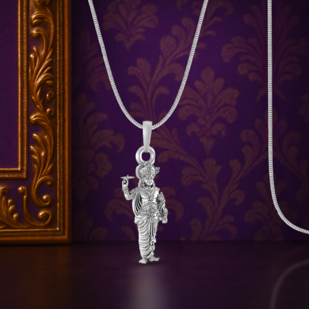 Vasabi 92.5 Sterling Silver Lord Krishna Pendant | Pure Silver God Krishna Locket for Men & Women | Good Health & Wealth