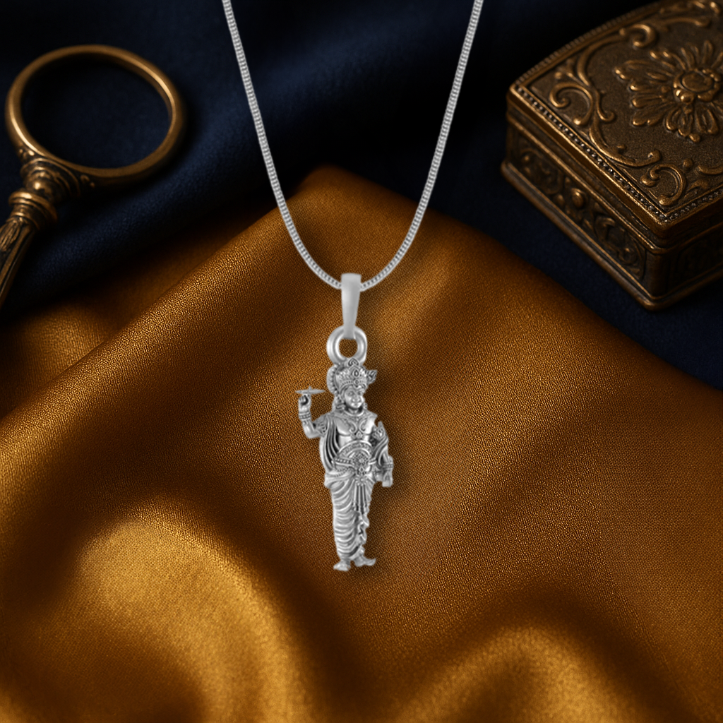 Vasabi 92.5 Sterling Silver Lord Krishna Pendant | Pure Silver God Krishna Locket for Men & Women | Good Health & Wealth