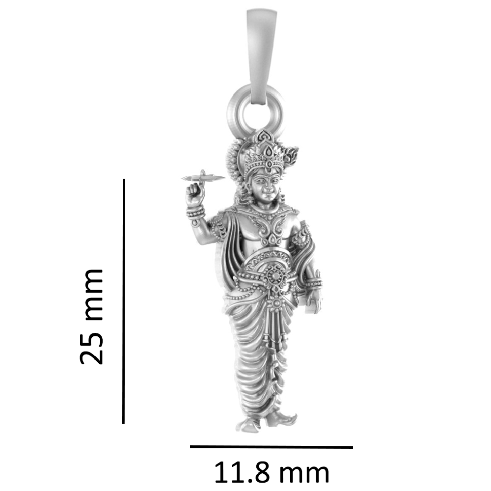 Vasabi 92.5 Sterling Silver Lord Krishna Pendant | Pure Silver God Krishna Locket for Men & Women | Good Health & Wealth